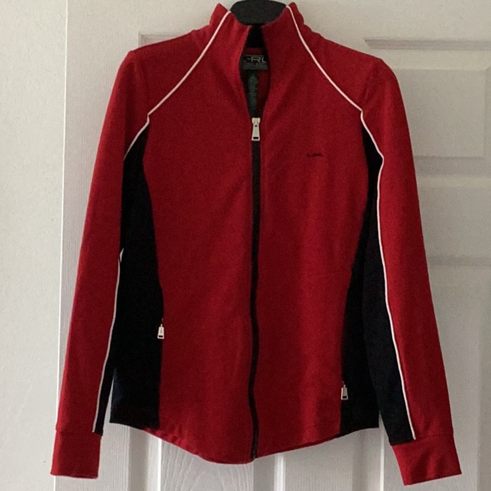 Ralph Lauren Women's Red and Black knit Bomber Style Jacket